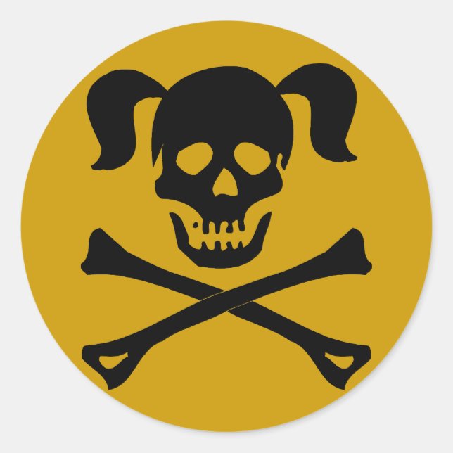Black Skull and Crossbones With Pigtails Classic Round Sticker (Front)