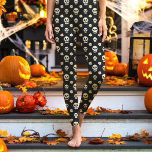 Black Skull and Flowers Floral Halloween Leggings