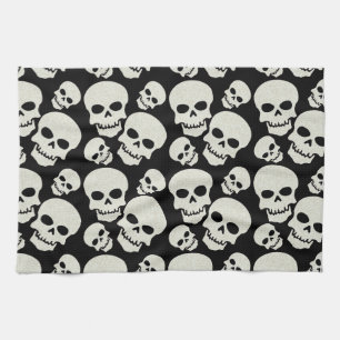 Black Skull Design Tea Towel