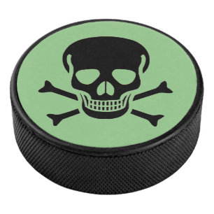 Black Skull green hockey puck