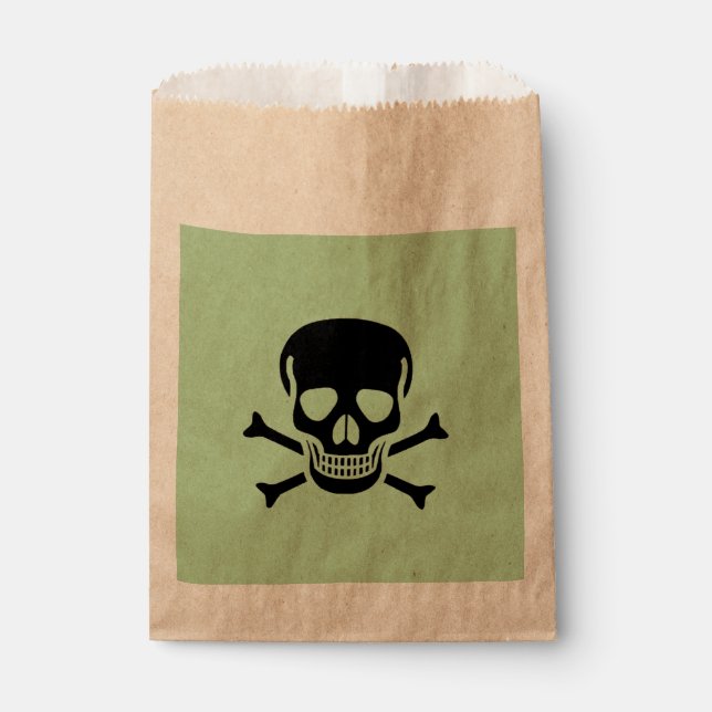 Black Skull green kraft favour bags (Front)