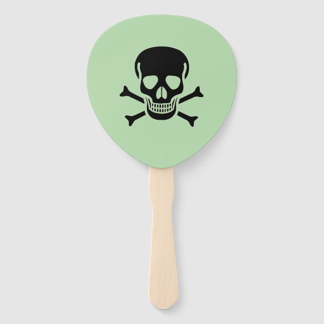 Black Skull green paddle hand fans (Front)