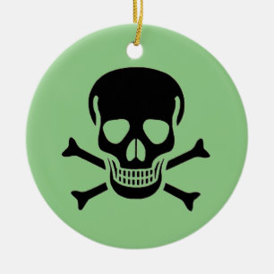 Black Skull green round ceramic ornament 2 sided