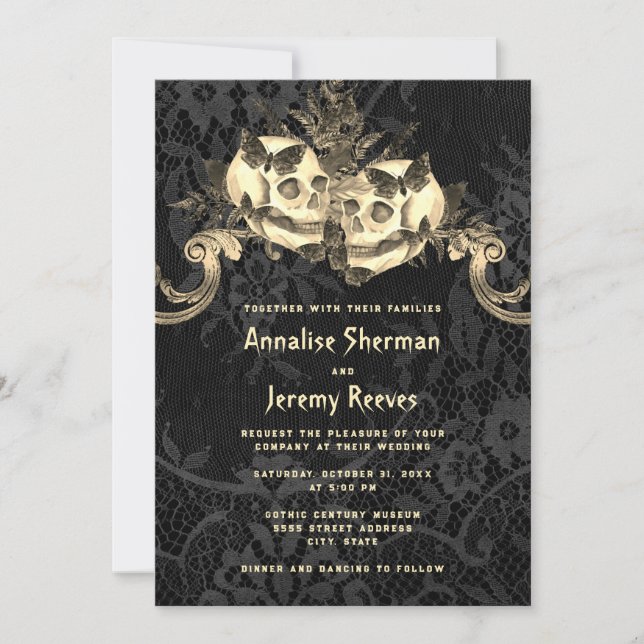 Black Skull Halloween Wedding Invitation (Front)