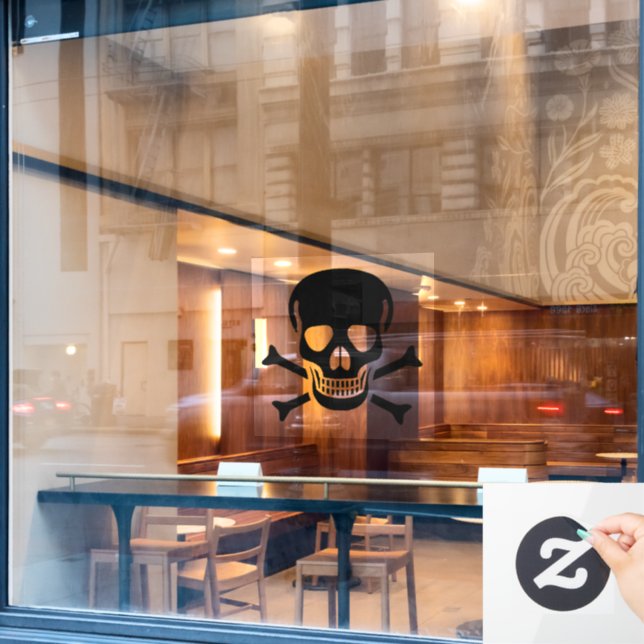Black Skull large window cling back stick (Cafe Window)
