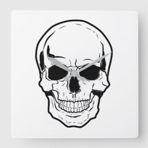 Black Skull Laughter Square Wall Clock