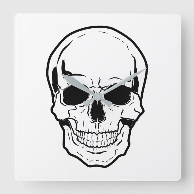 Black Skull Laughter Square Wall Clock (Front)