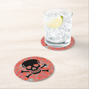 Black Skull Lava round paper drink coasters