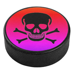 Black Skull neon hockey puck