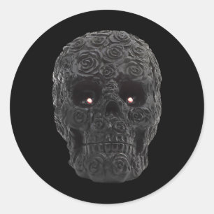 Black Skull Roses Gothic Floral Halloween Costume Classic Round Sticker