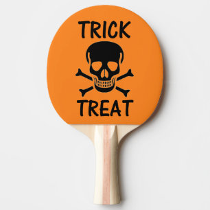 Black Skull Trick or Treat orange ping pong paddle