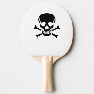 Black Skull white ping pong paddle