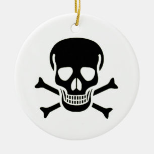 Black Skull white round ceramic ornament