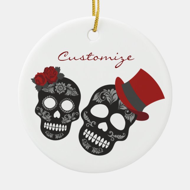 Black skulls Duo Thunder_Cove Ceramic Tree Decoration (Front)