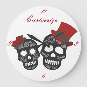 Black skulls Duo Thunder_Cove Large Clock