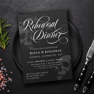 Black Skulls Goth Wedding Rehearsal Dinner Invitation