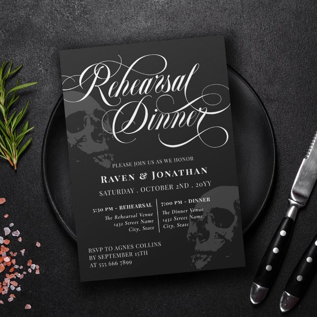 Black Skulls Goth Wedding Rehearsal Dinner Invitation (Creator Uploaded)