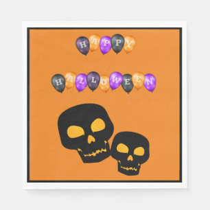 Black Skulls Happy Halloween Balloons Napkin