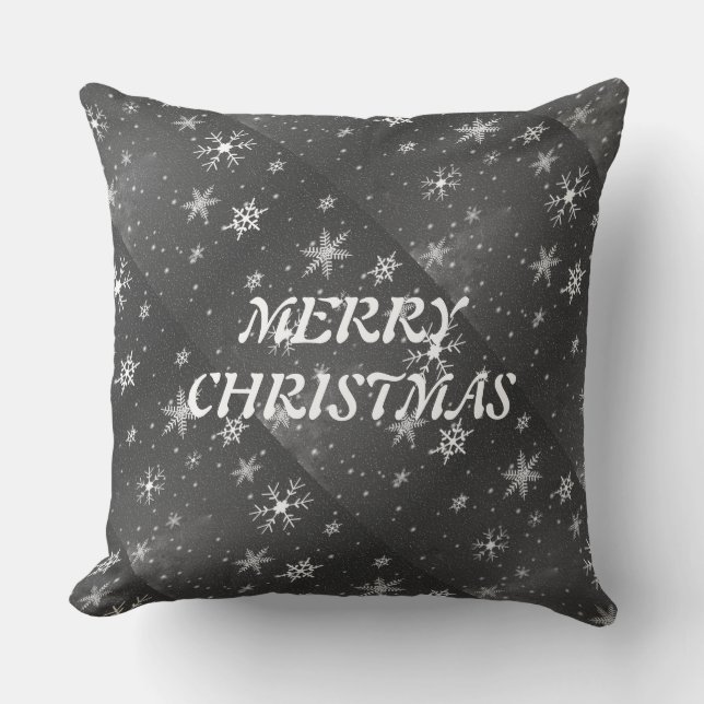 Black Sky with White and Grey Snowflakes, ZSSG Cushion (Front)