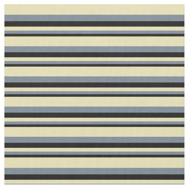 Black, Slate Grey & Tan Lined/Striped Pattern Fabric (Close Up)