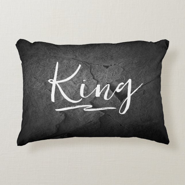 Black Slate Rock with King Text Decorative Cushion (Front)