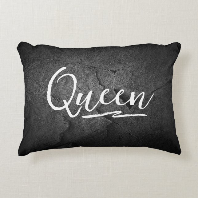 Black Slate Rock with Queen Text Decorative Cushion (Front)
