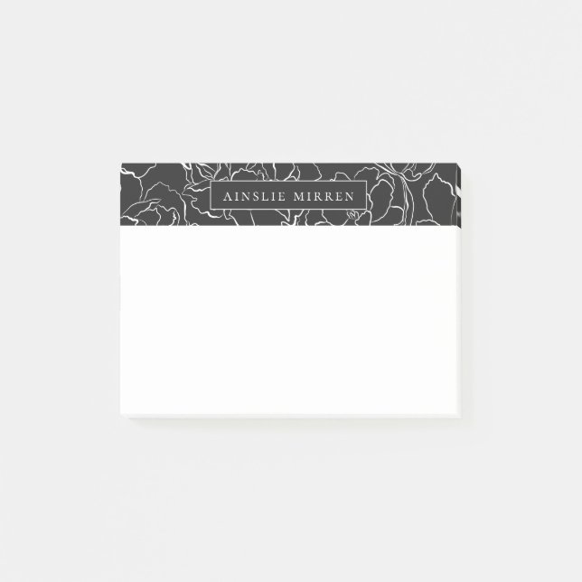 Black Slate Simply Floral Personalised Post-it Notes (Front)