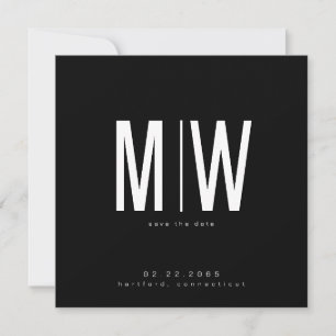 Black Sleek Square Monogram Wedding Save the Date