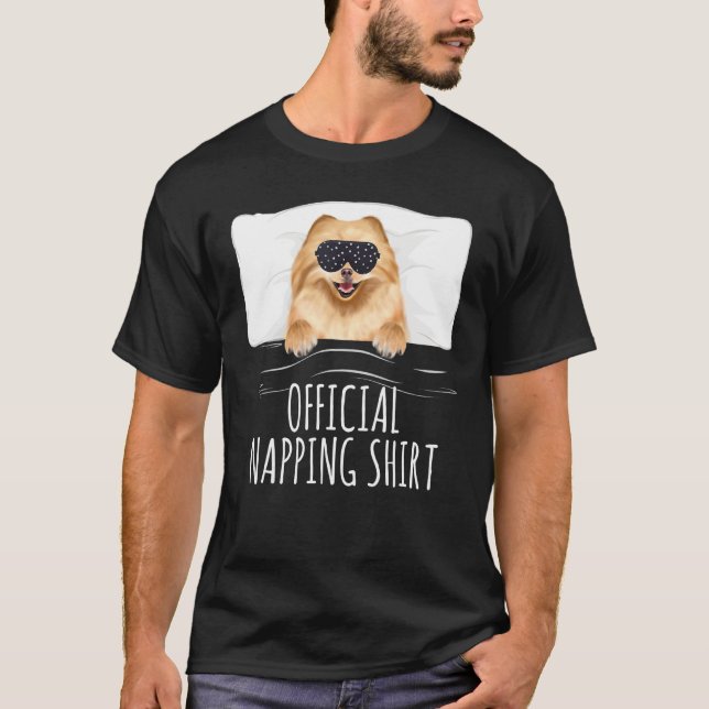 Black Sleep Mask Pomeranian Official Napping T-Shirt (Front)