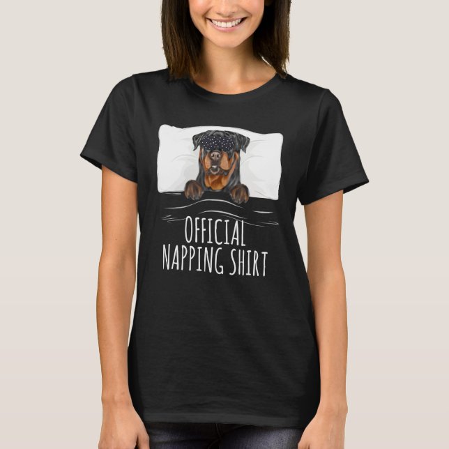 Black Sleep Mask Rottweiler Official Napping T-Shirt (Front)