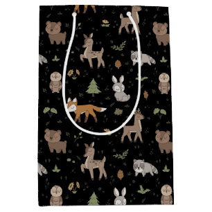 Black Sleepy Little Woodland Critters Medium Gift Bag