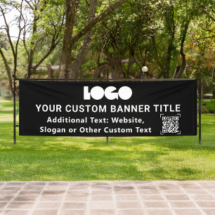 Black Small Business Logo Company QR Outdoor 2,5x8 Banner