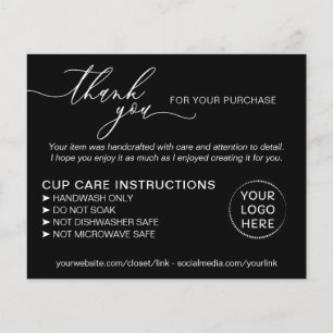 Black Small Business Tumbler Cup Care Instructions Flyer