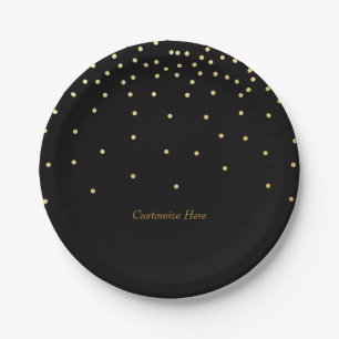 Black & Small Gold Foil Confetti Dots Party Plates