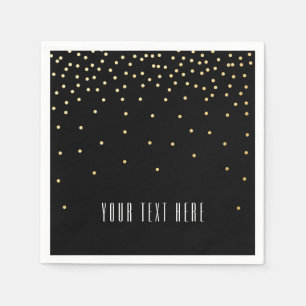 Black & Small Gold Foil Confetti Wedding Napkins