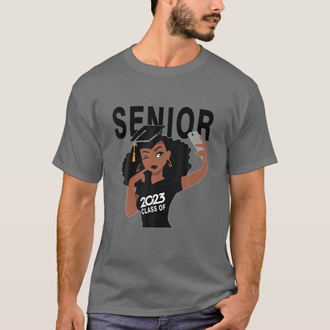 Black Smart Afro American Senior,Class Of 2023 Sen T-Shirt (Front)