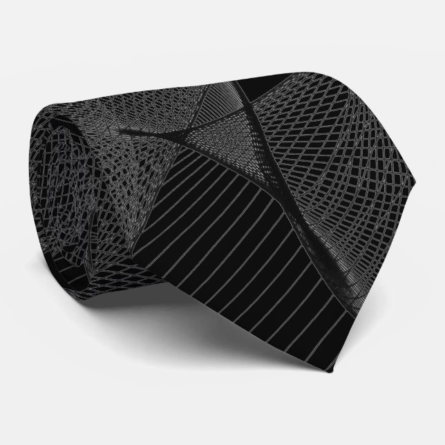 Black Smoke & Silver Lace "Spider Web" Tie (Rolled)