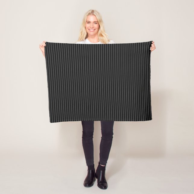 Black & Smoky Black Narrow Vertical Stripes  Fleece Blanket (In Situ)