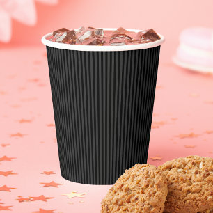 Black & Smoky Black Narrow Vertical Stripes Paper Cups