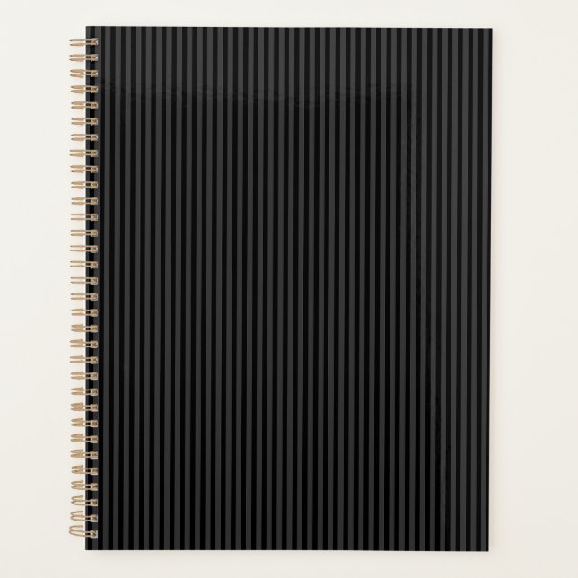 Black & Smoky Black Narrow Vertical Stripes  Planner (Front)