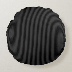 Black & Smoky Black Narrow Vertical Stripes  Round Cushion