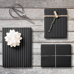 Black & Smoky Black Narrow Vertical Stripes  Wrapping Paper Sheet