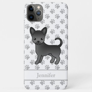 Black Smooth Coat Chihuahua Cartoon Dog & Name Case-Mate iPhone Case