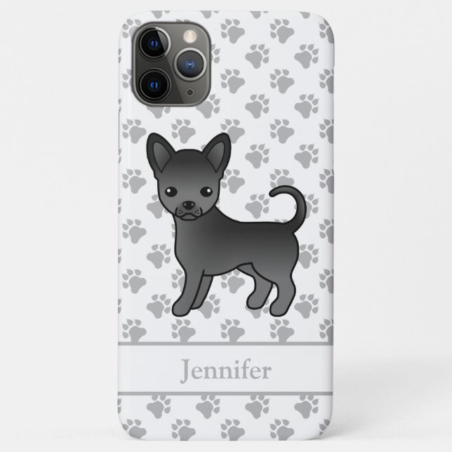 Black Smooth Coat Chihuahua Cartoon Dog & Name Case-Mate iPhone Case (Back)