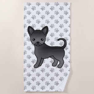 Black Smooth Coat Chihuahua Cartoon Dog & Paws Beach Towel