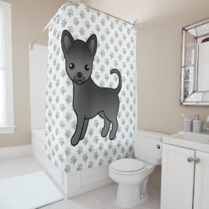 Black Smooth Coat Chihuahua Cartoon Dog & Paws Shower Curtain