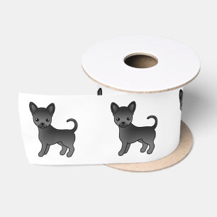 Black Smooth Coat Chihuahua Cute Cartoon Dog Satin Ribbon