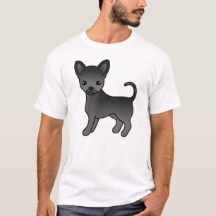 Black Smooth Coat Chihuahua Cute Cartoon Dog T-Shirt