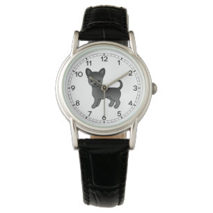 Black Smooth Coat Chihuahua Cute Cartoon Dog Watch