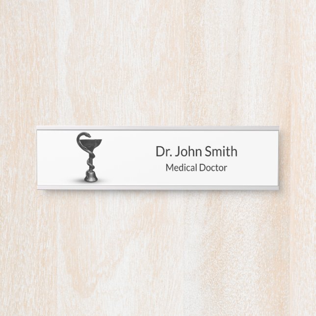 Black Snake Bowl Hygieia White Caduceus Medical Door Sign (Front)